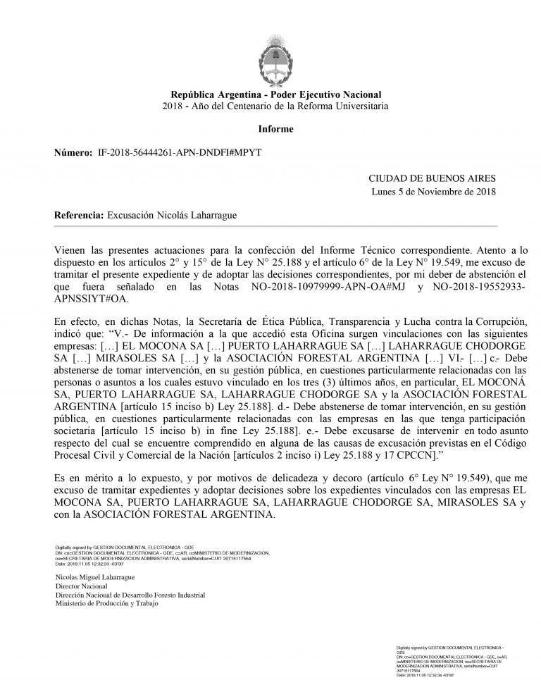 Informe de Referencia: Excusación Nicolás Laharrague