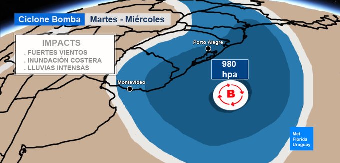 Brasil y Uruguay en alerta climática por una «bomba ciclónica» que impactará en la región con fuertes vientos, granizo y posibles tornados