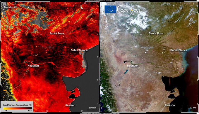 Para el servicio de Cambio Climático de la UE, la ola de calor que enfrenta Sudamérica es «preocupante e histórica»