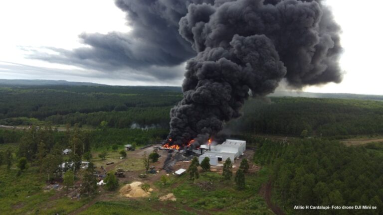 Un incendio de grandes magnitudes afectó la fábrica de resina de la multinacional Depimiel instalada en Candelaria, al sur de Misiones