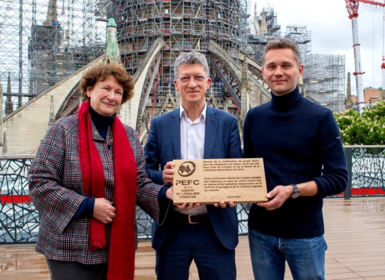 La reconstrucción de Notre-Dame de París recibe la certificación de proyectos PEFC que garantiza la sostenibilidad del roble macizo utilizado para  las estructuras del techo de la catedral